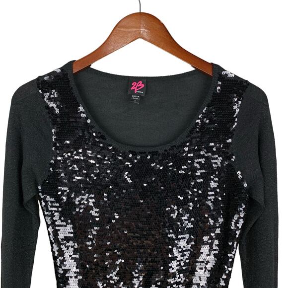 2B Bebe Sequin Sweater Black Long Sleeves Whimsigoth Goth Women's S - Picture 2 of 6